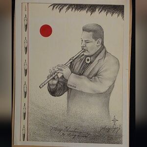 John Timothy Playing the Flute by Johnny Tiger Jr. –Double Signed & Personalized